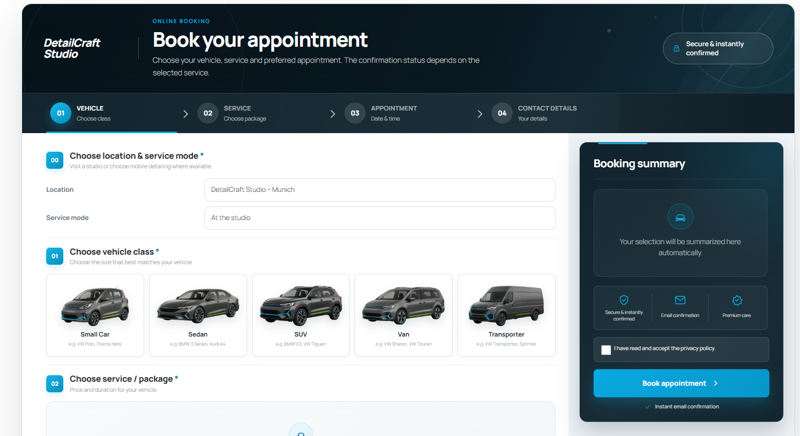 CarDet Booking public appointment form