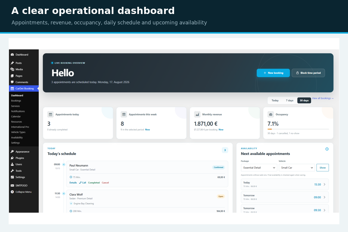 Owner dashboard in CarDet Booking